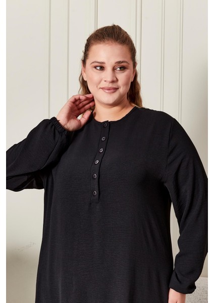 Kadın Büyük Beden Düğmeli Babanne Elbisesi modelleri