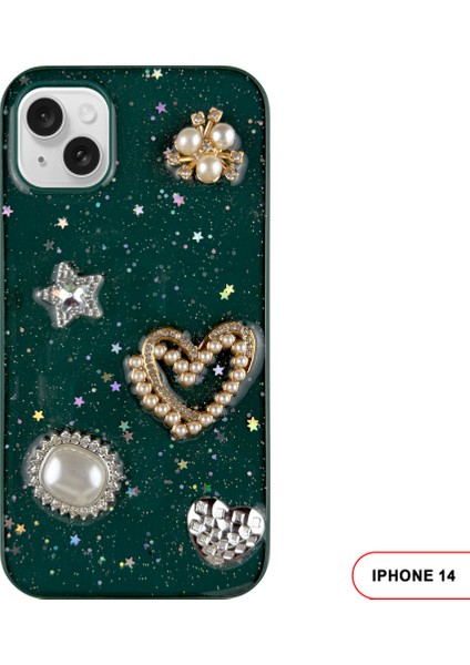 iPhone 14 Uyumlu Kelebekli Taşlı Simli Kalpli Wish Silikon Telefon Kılıfı