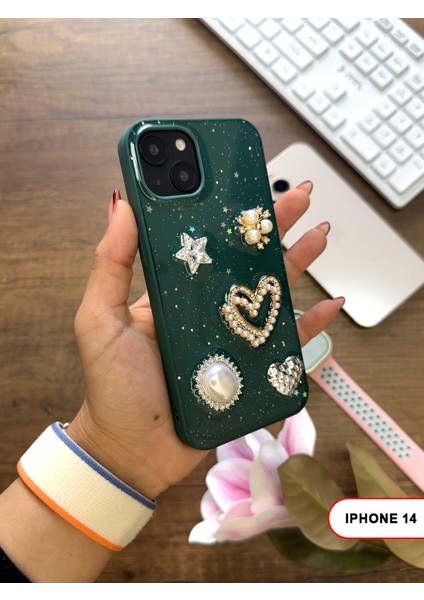 iPhone 14 Uyumlu Kelebekli Taşlı Simli Kalpli Wish Silikon Telefon Kılıfı fiyatları