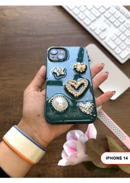 iPhone 14 Uyumlu Kelebekli Taşlı Simli Kalpli Wish Silikon Telefon Kılıfı modelleri