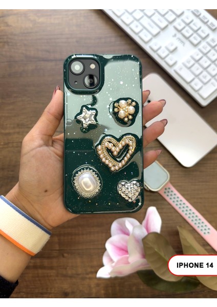 iPhone 14 Uyumlu Kelebekli Taşlı Simli Kalpli Wish Silikon Telefon Kılıfı indirimleri