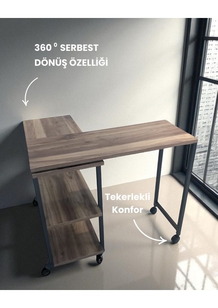 Çok Amaçlı 360° Dönebilen Koltuk ve Ofis Sehpası - Tekerlekli Laptop Masası - 360° Yan Sehpa