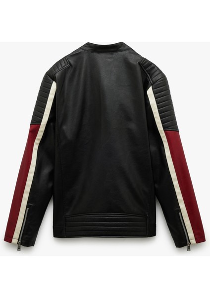 Mandarin Yaka Uzun Kollu Fermuarlı Deri Ceket fırsatları