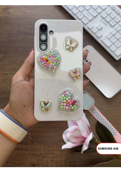 Samsung Galaxy A26 Uyumlu Kelebekli Taşlı Simli Kalpli Wish Silikon Telefon Kılıfı indirimleri