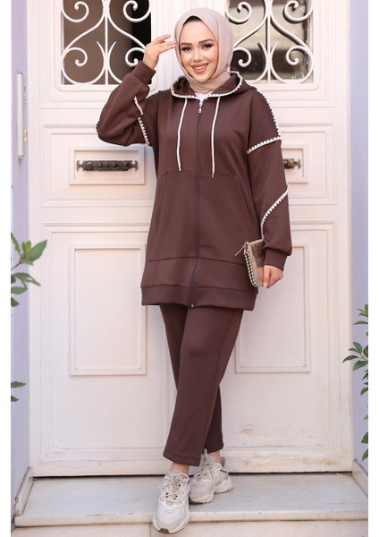 Fermuarlı Koyu Kahverengi Tesettür Ikili Takım 12621KKH