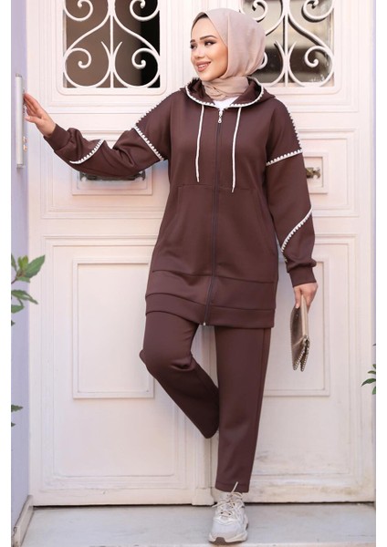 Fermuarlı Koyu Kahverengi Tesettür Ikili Takım 12621KKH fiyatları