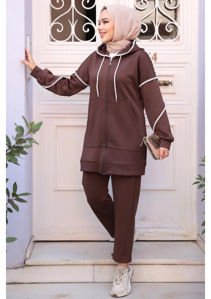 Fermuarlı Koyu Kahverengi Tesettür Ikili Takım 12621KKH modelleri