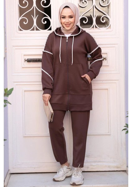 Fermuarlı Koyu Kahverengi Tesettür Ikili Takım 12621KKH fırsatları