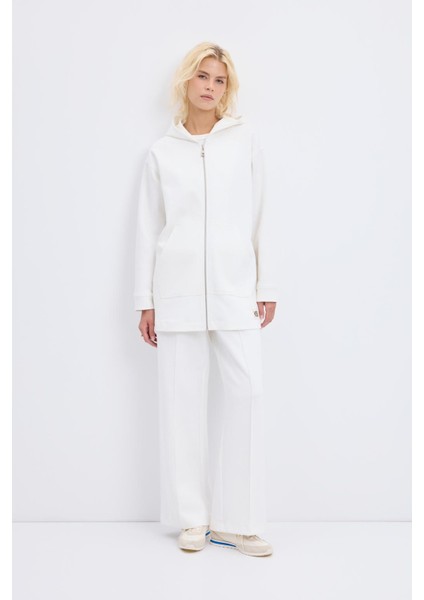 Fermuarlı Kanguru Cepli Kapüşonlu Hırka Ekru indirimleri