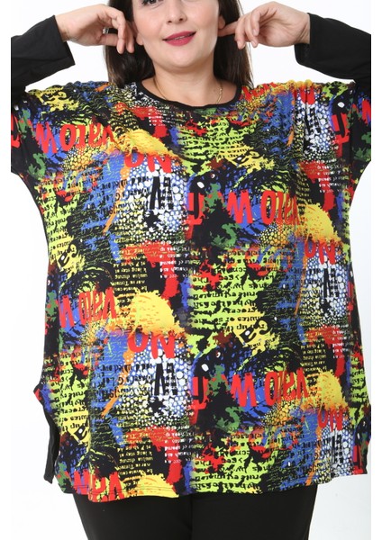 Kadın Likralı Yünlü Viskon Ön Desenli Büyük Beden Tunik fiyatları