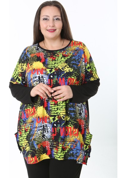 Kadın Likralı Yünlü Viskon Ön Desenli Büyük Beden Tunik fırsatları
