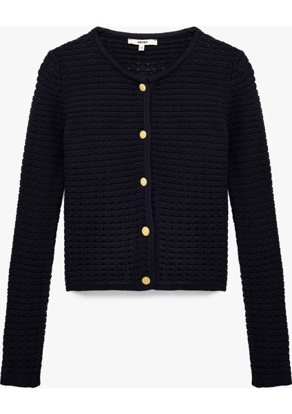 Uzun Kollu Bisiklet Yaka Düğmeli Triko Hırka modelleri