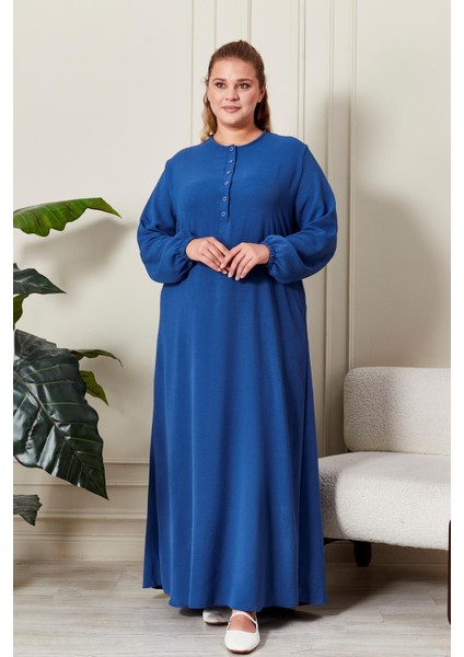 Kadın Büyük Beden Düğmeli Babanne Elbisesi