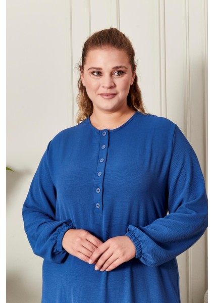 Kadın Büyük Beden Düğmeli Babanne Elbisesi modelleri