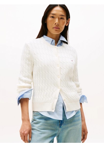 Pamuklu Saç Örgülü Orta Kalınlıkta Bisiklet Yaka Uzun Kollu Kadın Kazak WW0WW46514YA8 fiyatları