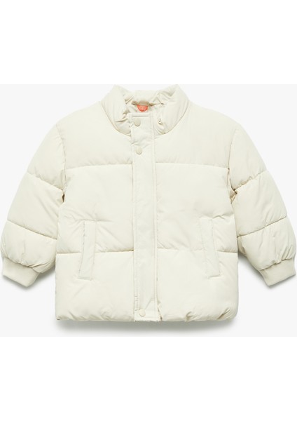 Uzun Kollu Cepli Pamuk Astarlı Dik Yaka Şişme Mont