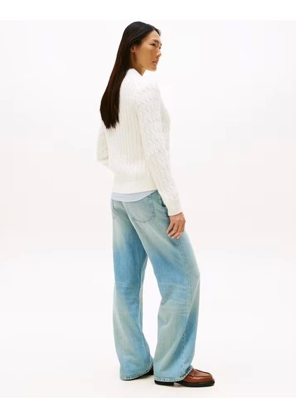 Pamuklu Saç Örgülü Orta Kalınlıkta Bisiklet Yaka Uzun Kollu Kadın Kazak WW0WW46514YA8 modelleri