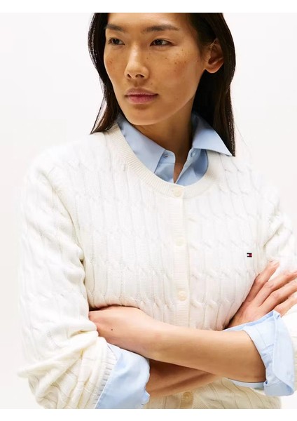 Pamuklu Saç Örgülü Orta Kalınlıkta Bisiklet Yaka Uzun Kollu Kadın Kazak WW0WW46514YA8 fırsatları