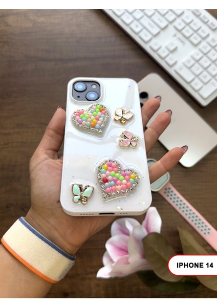 iPhone 14 Uyumlu Kelebekli Taşlı Simli Kalpli Wish Silikon Telefon Kılıfı modelleri