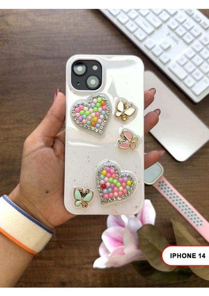 iPhone 14 Uyumlu Kelebekli Taşlı Simli Kalpli Wish Silikon Telefon Kılıfı indirimleri