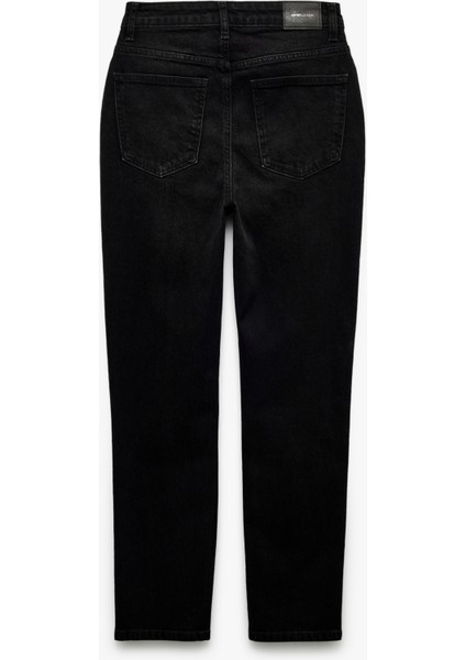 Pamuklu Yüksek Bel Düğmeli Slim Fit Mom Jean Pantolon - Mom Jeans indirimleri