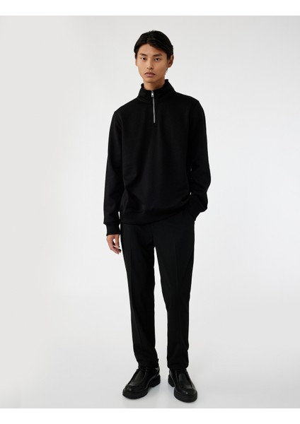 Uzun Kollu Şardonlu Basic Yarım Fermuarlı Sweatshirt fiyatları