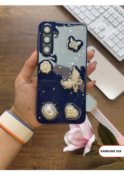 Samsung Galaxy A26 Uyumlu Kelebekli Taşlı Simli Kalpli Wish Silikon Telefon Kılıfı indirimleri