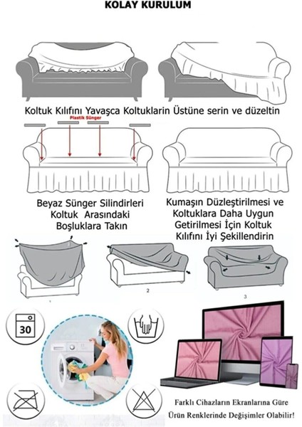 Jakarlı Çubuk, Düz Desen 3 2 1 1 Lastikli Koltuk, Kanepe, Çekyat Örtüsü, Kılıfı Esnekli indirimleri