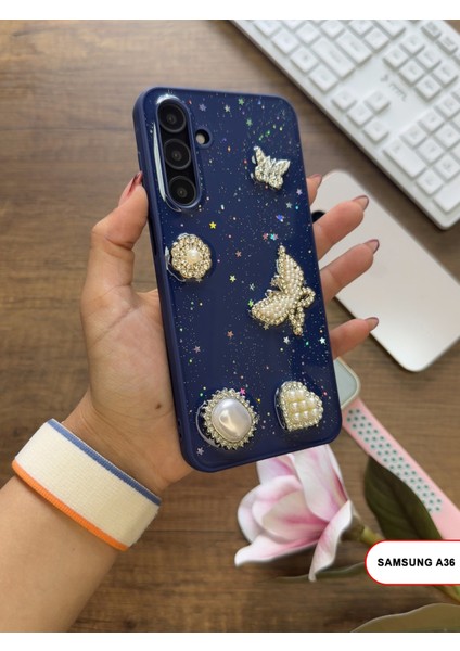 Samsung Galaxy A36 Uyumlu Kelebekli Taşlı Simli Kalpli Wish Silikon Telefon Kılıfı fiyatları