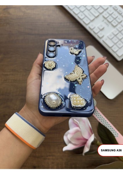 Samsung Galaxy A36 Uyumlu Kelebekli Taşlı Simli Kalpli Wish Silikon Telefon Kılıfı modelleri