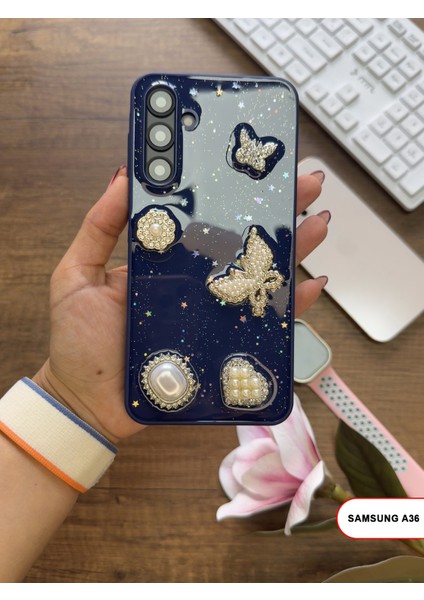 Samsung Galaxy A36 Uyumlu Kelebekli Taşlı Simli Kalpli Wish Silikon Telefon Kılıfı indirimleri