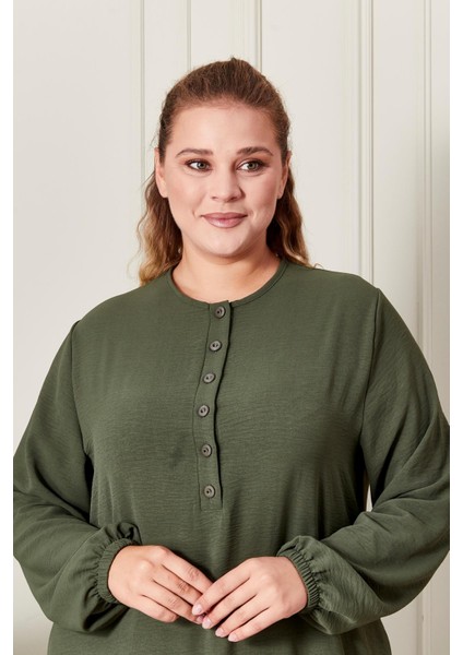 Kadın Büyük Beden Düğmeli Babanne Elbisesi modelleri