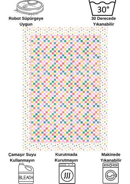 Puantiye Desenli Damalı Lateks Taban Çocuk Halısı