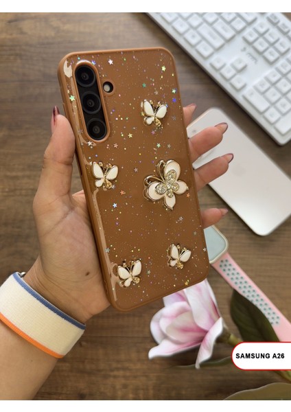 Samsung Galaxy A26 Uyumlu Kelebekli Taşlı Simli Kalpli Wish Silikon Telefon Kılıfı fiyatları