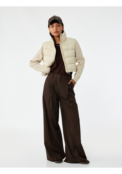 Dik Yaka Fermuarlı Uzun Kollu Cepli Slim Fit Şişme Mont fiyatları