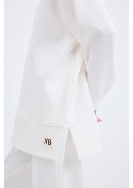Oversize Yandan Yırtmaçlı Sweatshirt Ekru indirimleri