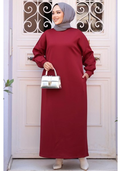 Bordo Sweat Tesettür Elbise 23641BR fırsatları