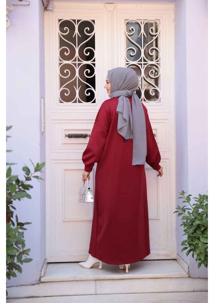 Bordo Sweat Tesettür Elbise 23641BR indirimleri