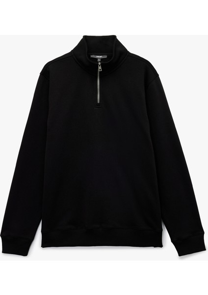 Uzun Kollu Şardonlu Basic Yarım Fermuarlı Sweatshirt modelleri