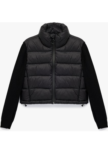 Dik Yaka Fermuarlı Uzun Kollu Cepli Slim Fit Şişme Mont modelleri