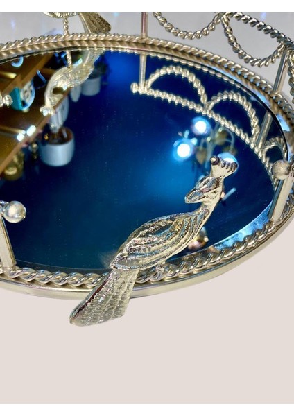 Gümüş Aynalı Tavuş Kuşu Yuvarlak Tepsi 40CM fiyatları