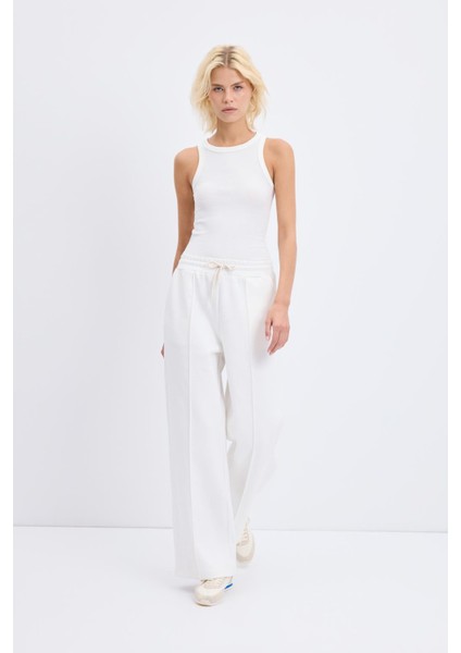 Yüksek Bel Nervür Dikiş Detaylı Pantolon Ekru modelleri