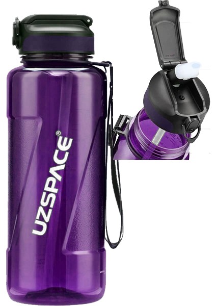 Uzspace 1,5 Litre (1500 Ml) Mor Büyük Boy Spor ve Günlük Matara / Suluk - Silion Pipet Ağızlık