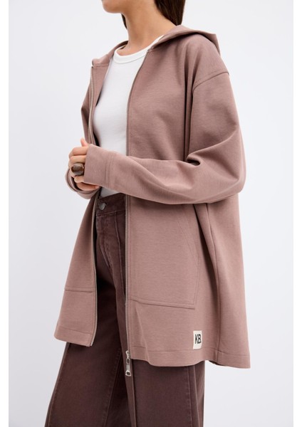 Fermuarlı Kanguru Cepli Kapüşonlu Hırka Tozlu Kahve fiyatları