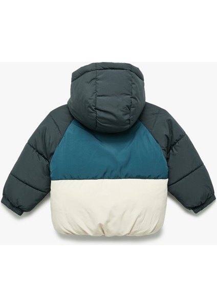 Uzun Kollu Kapşonlu Renk Bloklu Pamuk Astarlı Şişme Mont fiyatları