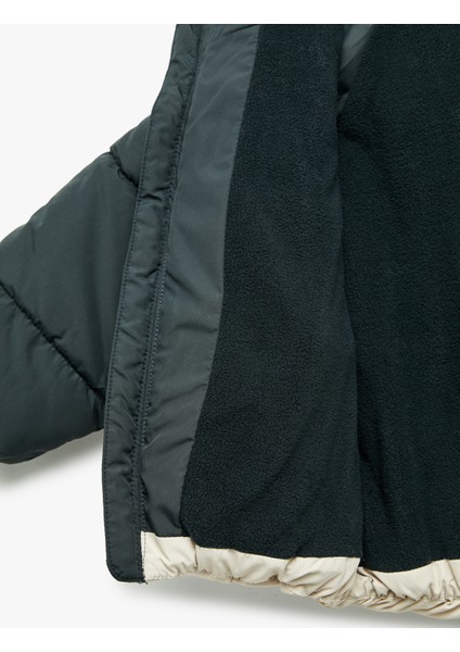 Uzun Kollu Kapşonlu Renk Bloklu Pamuk Astarlı Şişme Mont fırsatları