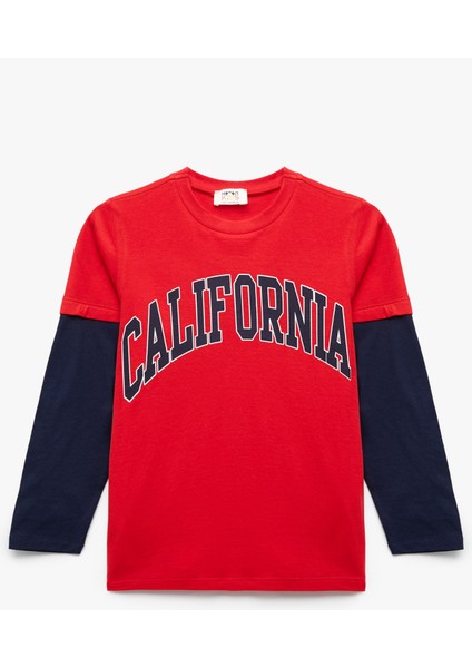 Pamuklu Uzun Kollu Bisiklet Yaka Baskılı Tişört