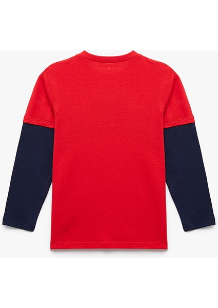 Pamuklu Uzun Kollu Bisiklet Yaka Baskılı Tişört fiyatları