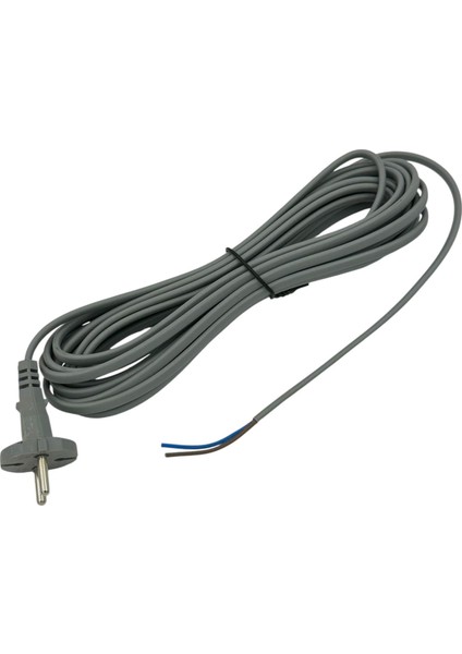 Süpürge Uyumlu 6,3 Metre Yassı Gri Güç Kablosu - 2 Damarlı Fişli