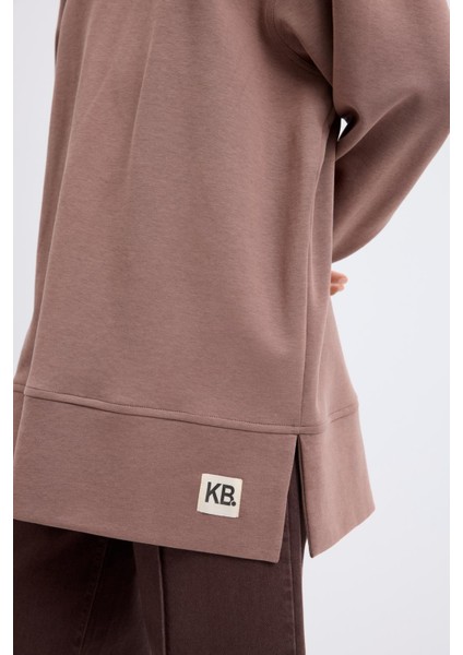 Oversize Yandan Yırtmaçlı Sweatshirt Tozlu Kahve modelleri